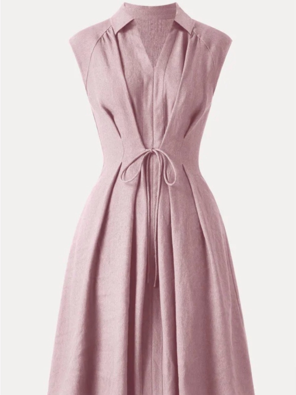 OGL Dusty Pink Collared Tie-Waist Midi Dress
